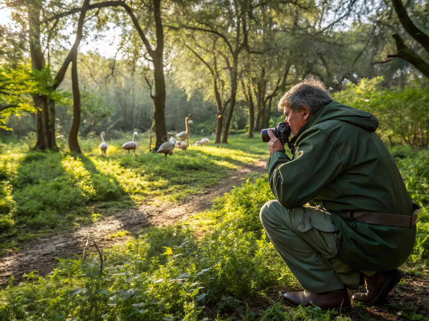 A photograph showing a wildlife biologist monitoring a deer population in its natural habitat, representing the association's wildlife monitoring program.